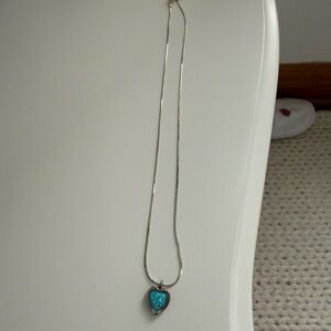 Sterling Silver Turquoise Heart Pendant Necklace